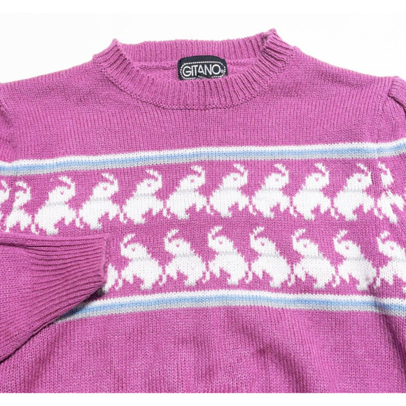 Gitano Sweaters - Vintage Gitano Sweater Women's Fits XS Elephants 80s Puff Sleeves Pullover Pink